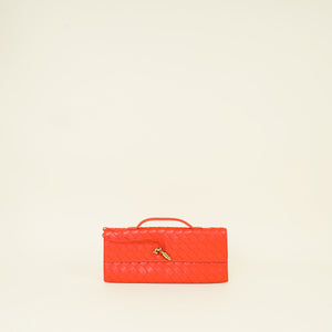 Bottega Veneta Orange Red Intrecciato Nappa Andiamo Clutch