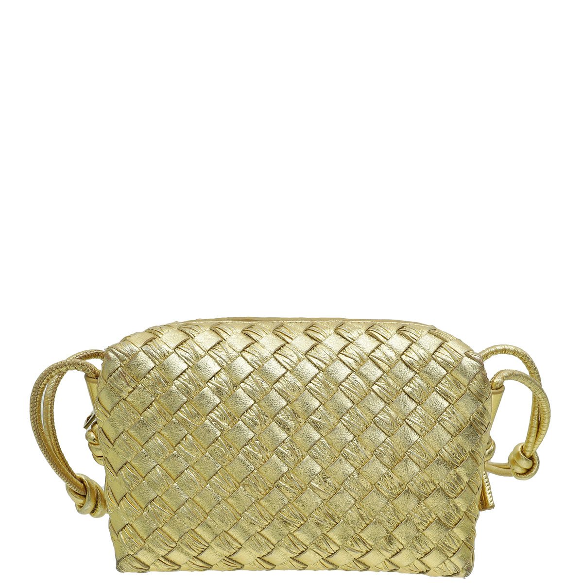 Bottega Veneta Gold Intrecciato Laminated Mini Loop Camera Crossbody Bag-Bottega Veneta-THE CLOSET