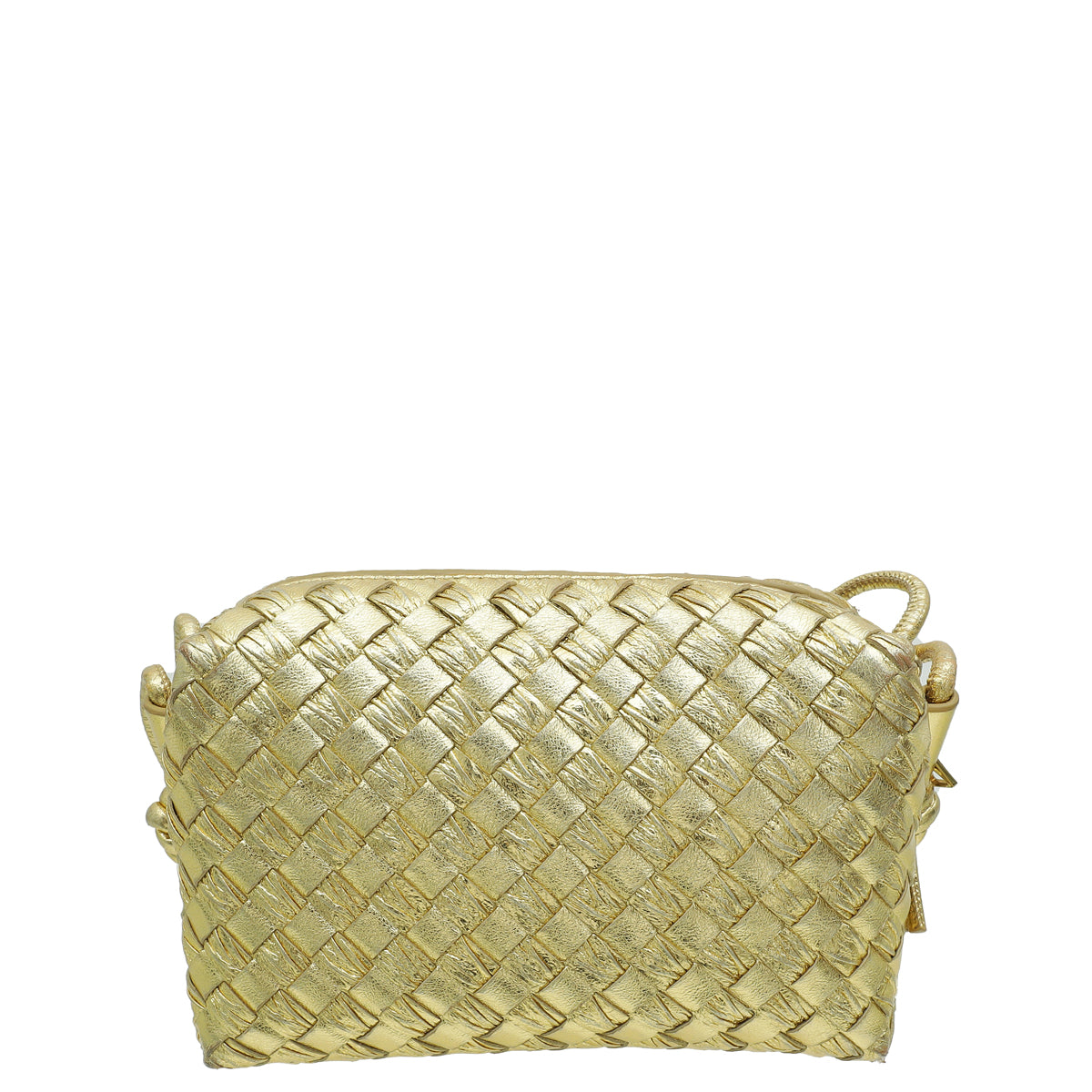Bottega Veneta Gold Intrecciato Laminated Mini Loop Camera Crossbody Bag-Bottega Veneta-THE CLOSET