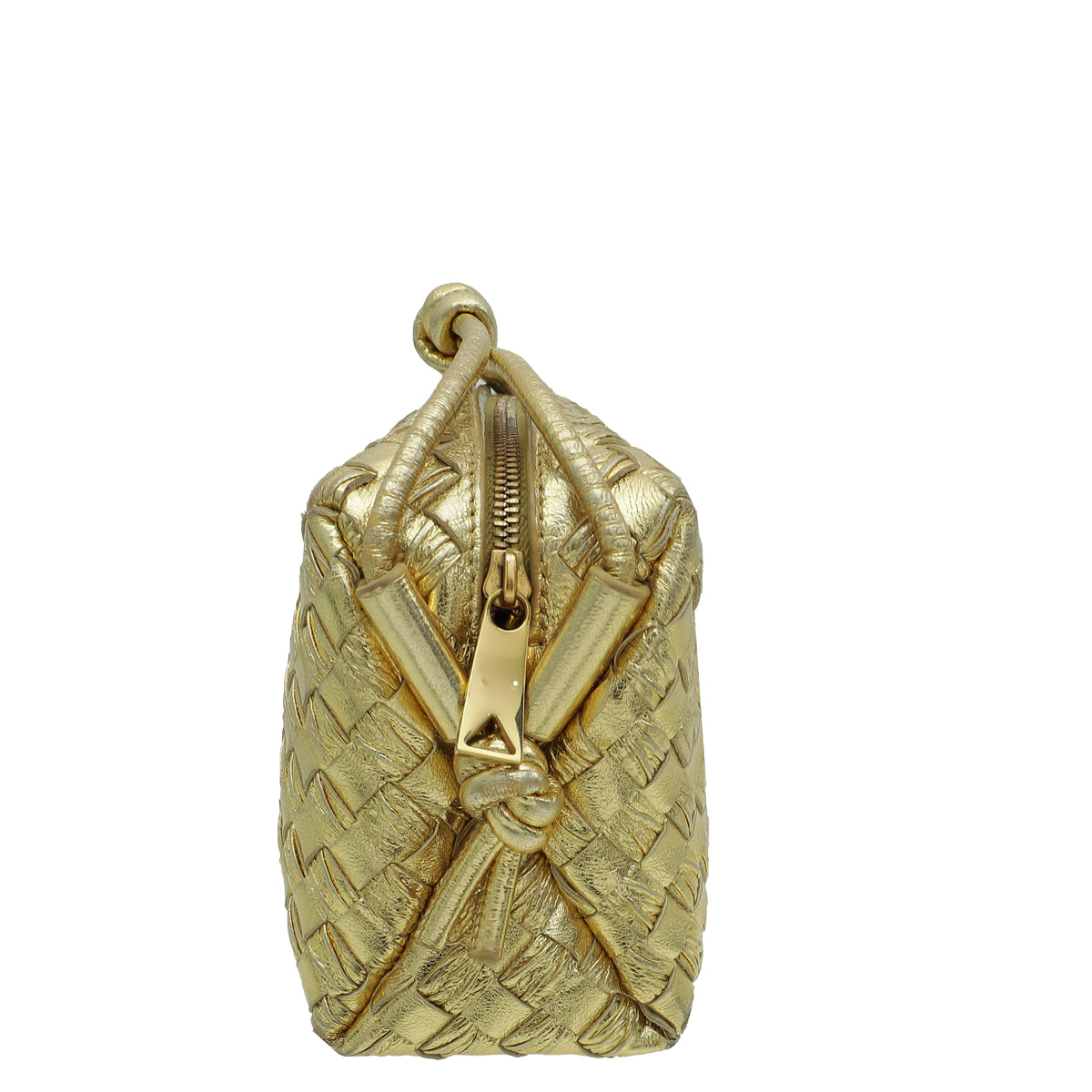 Bottega Veneta Gold Intrecciato Laminated Mini Loop Camera
