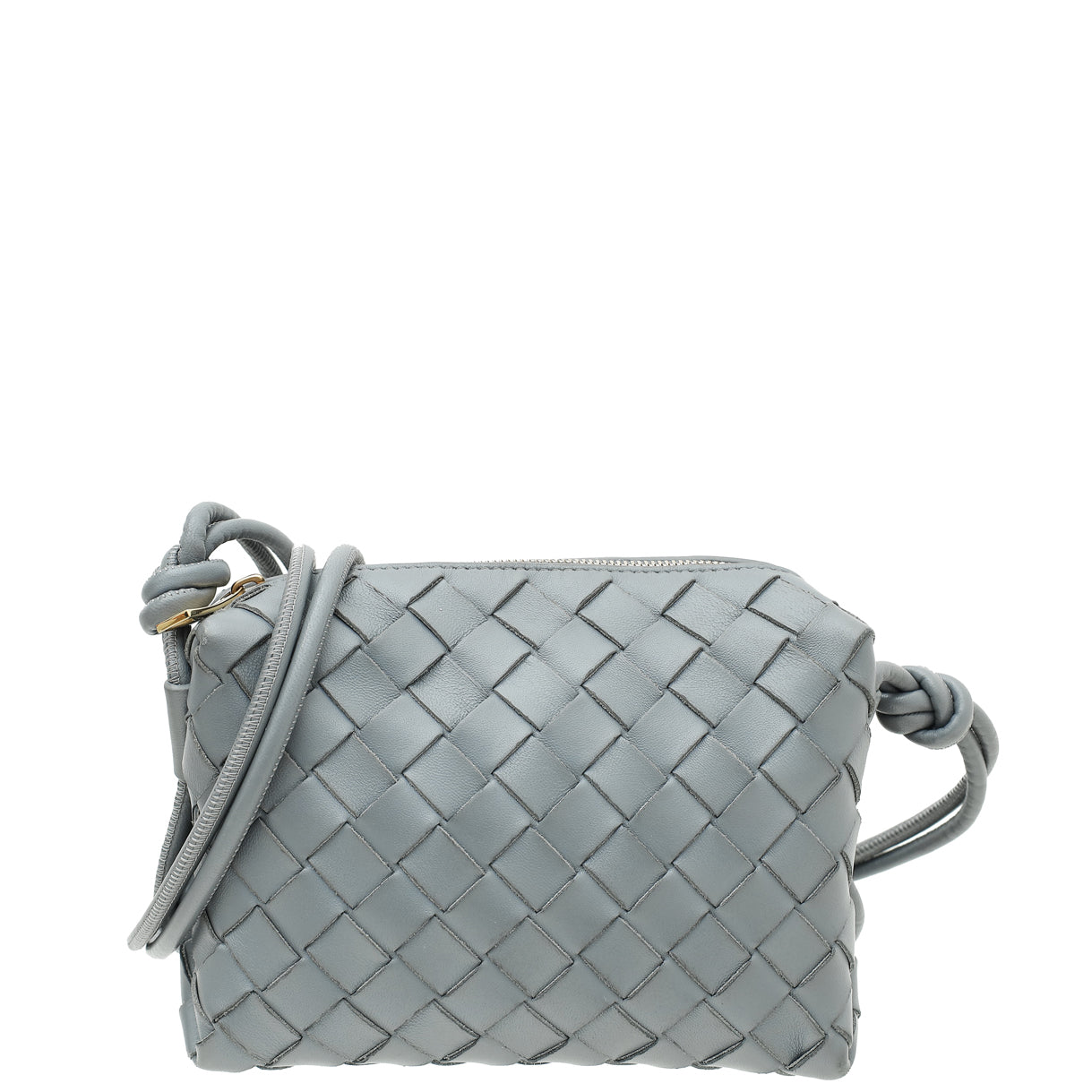 Bottega Veneta Grey Intrecciato Loop Crossbody Mini Bag-Bottega Veneta-THE CLOSET