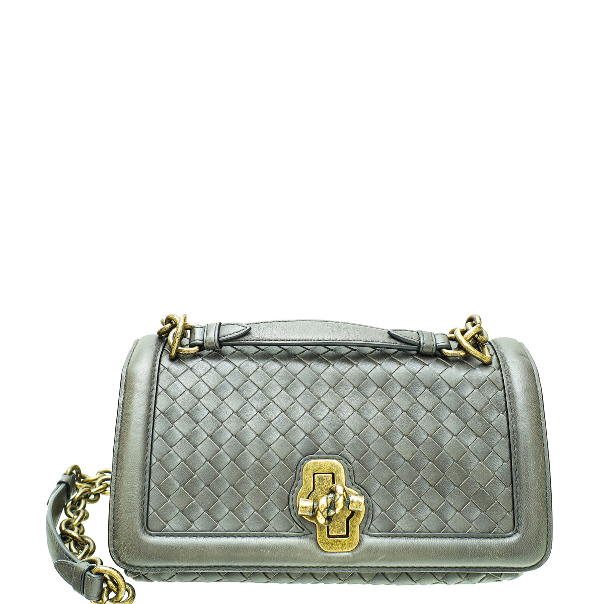 Bottega Veneta Dark Grey Intrecciato Nappa Olimpia Knot Flap Medium Bag-Bottega Veneta-THE CLOSET