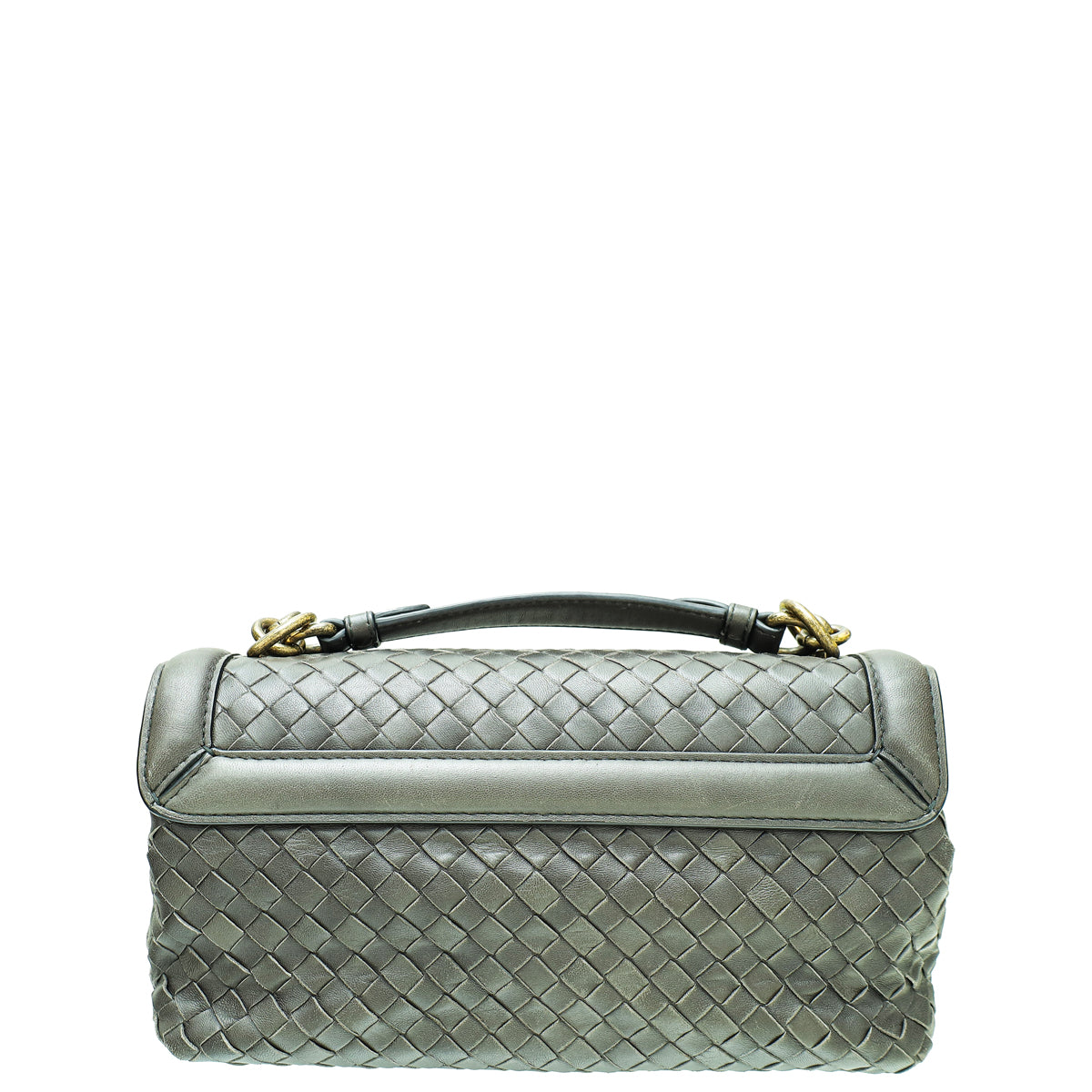 Bottega Veneta Dark Grey Intrecciato Nappa Olimpia Knot Flap Medium Bag-Bottega Veneta-THE CLOSET