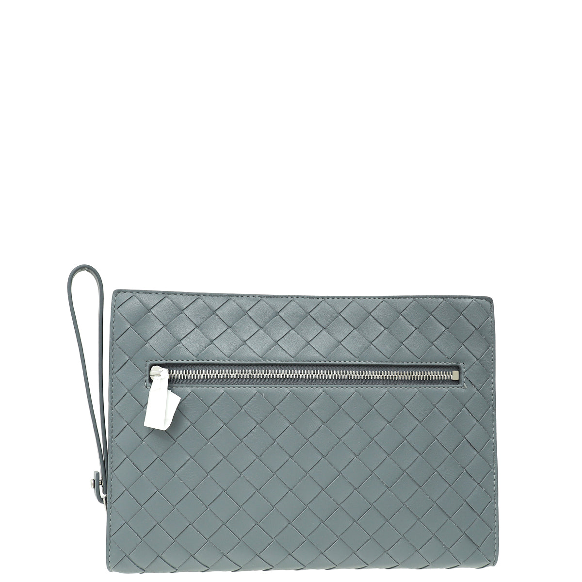 Bottega Veneta Grey Intrecciato Nappa Half Zip Pouch-Bottega Veneta-THE CLOSET
