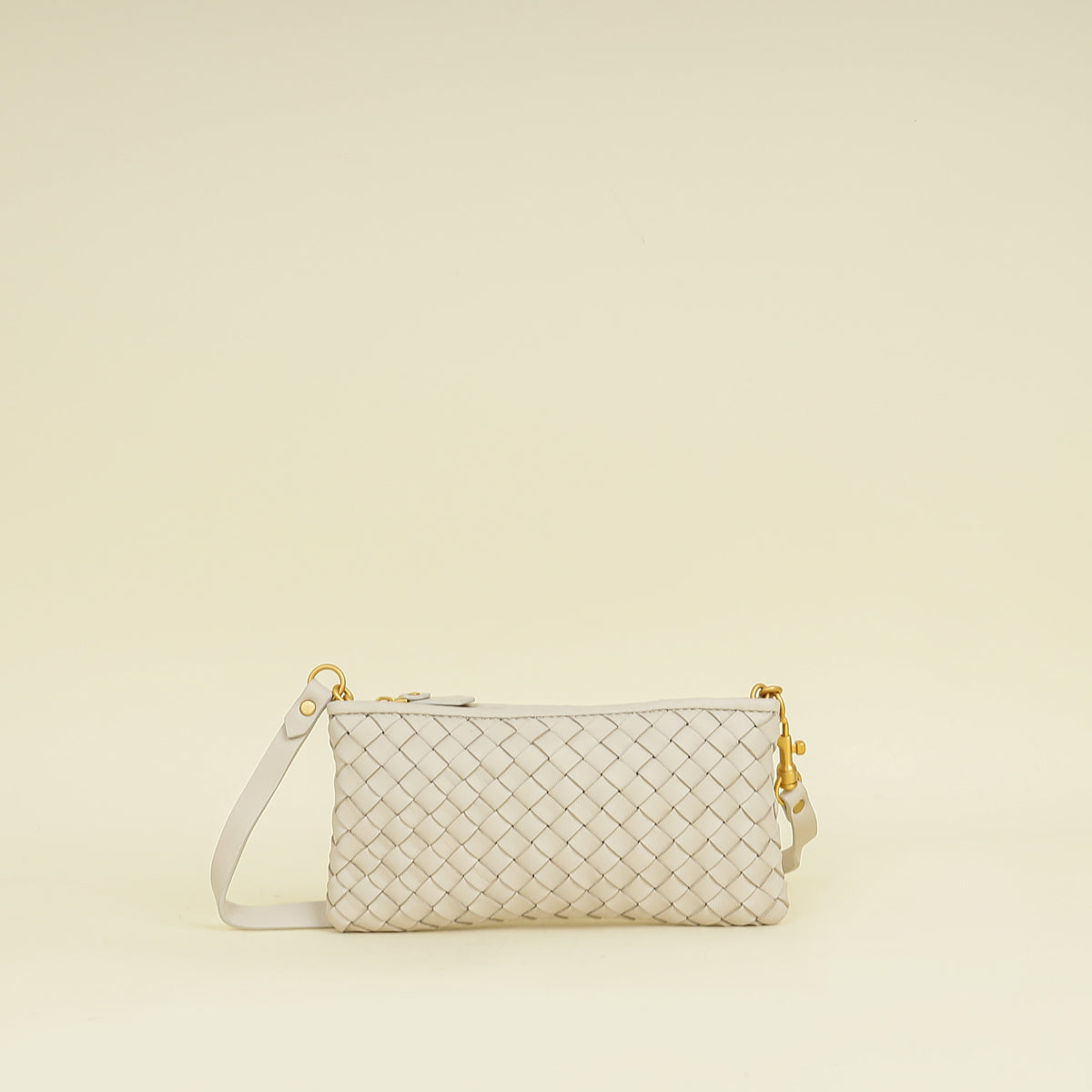 Bottega Veneta Ivory Intrecciato Zipped Pouch on Strap