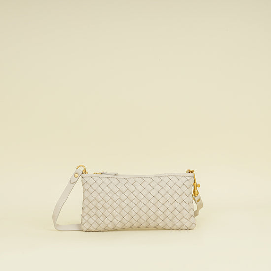 Bottega Veneta Ivory Intrecciato Zipped Pouch on Strap