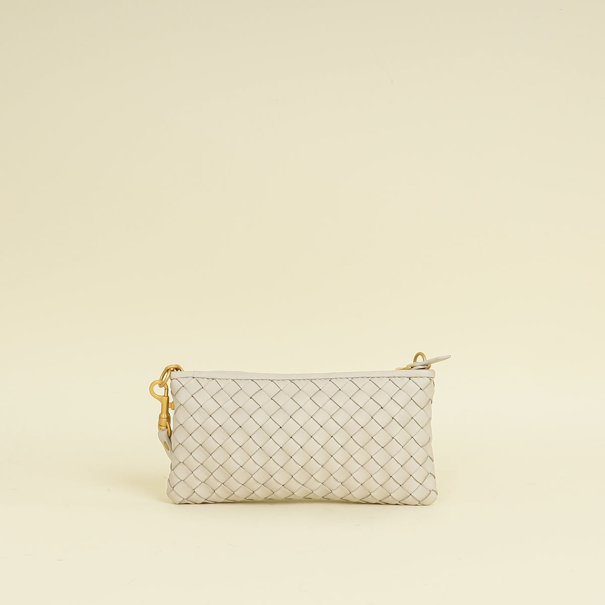 Bottega Veneta Ivory Intrecciato Zipped Pouch on Strap