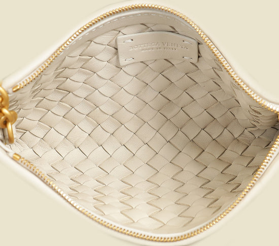 Bottega Veneta Ivory Intrecciato Zipped Pouch on Strap