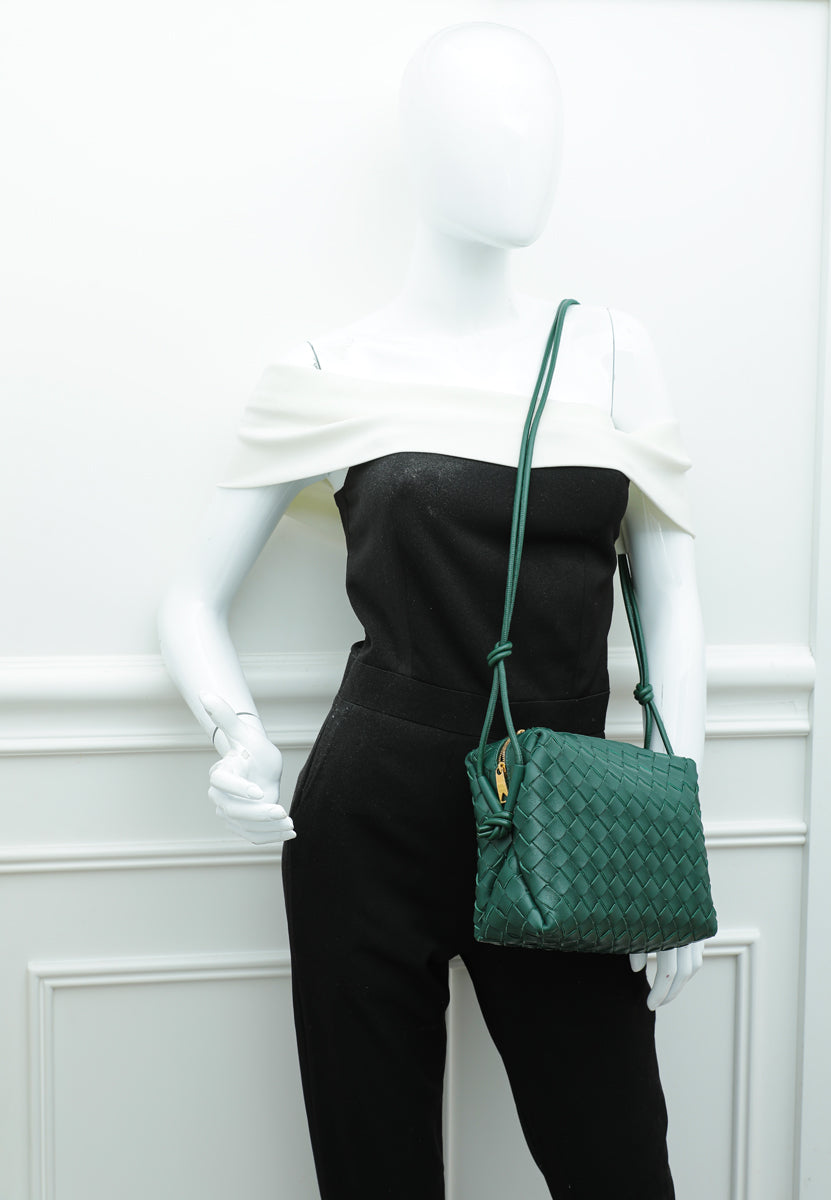 Green Loop mini Intrecciato-leather cross-body bag, Bottega Veneta