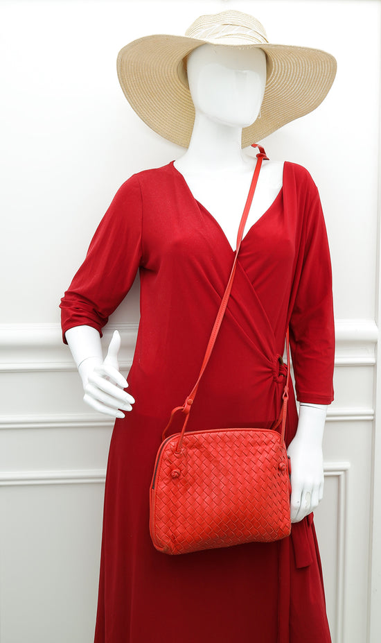 Bottega Veneta Metallic Red Intrecciato Intrecciato Nodini Crossbody Bag