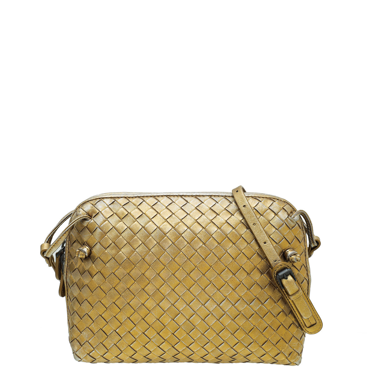 Bottega Veneta Metallic Gold Intrecciato Intrecciato Nodini Crossbody Bag-Bottega Veneta-THE CLOSET