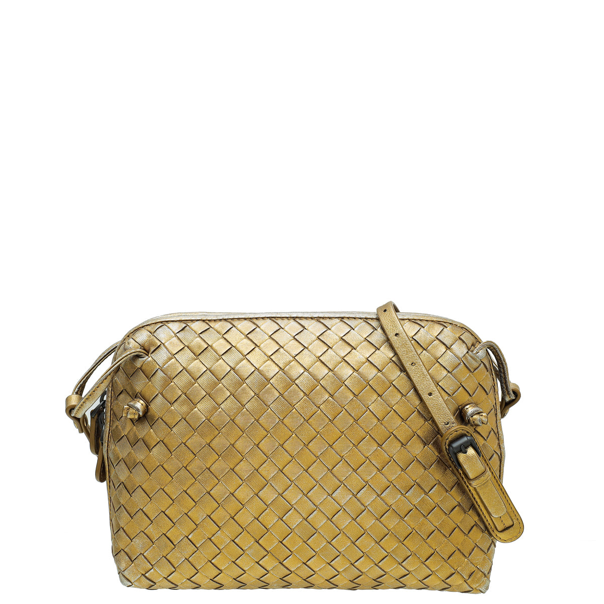 Bottega Veneta Metallic Gold Intrecciato Intrecciato Nodini Crossbody Bag