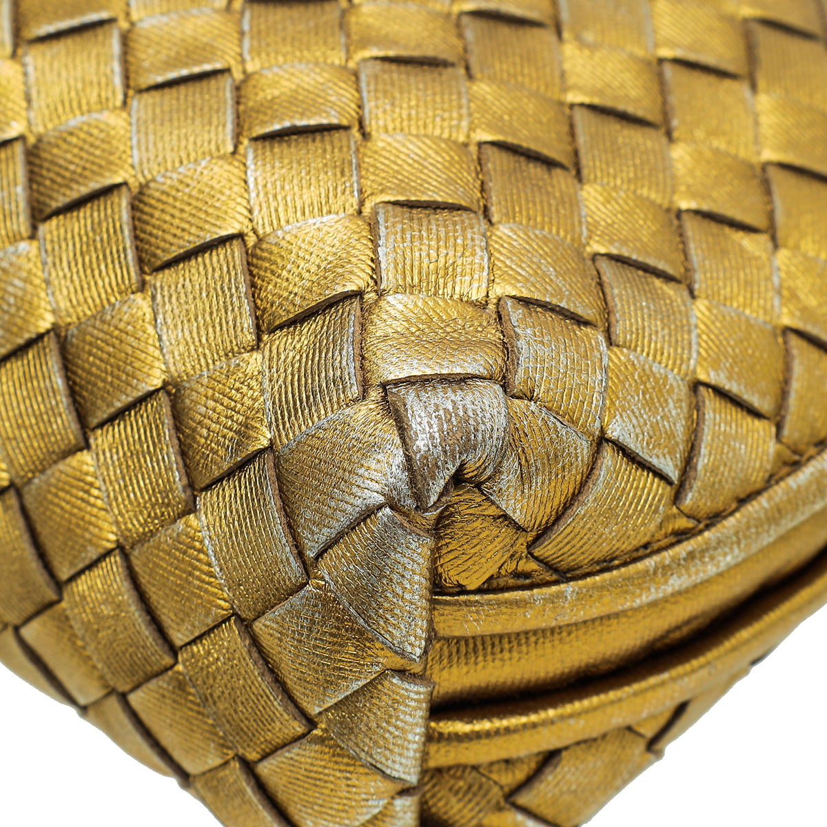 Bottega Veneta Metallic Gold Intrecciato Intrecciato Nodini Crossbody Bag