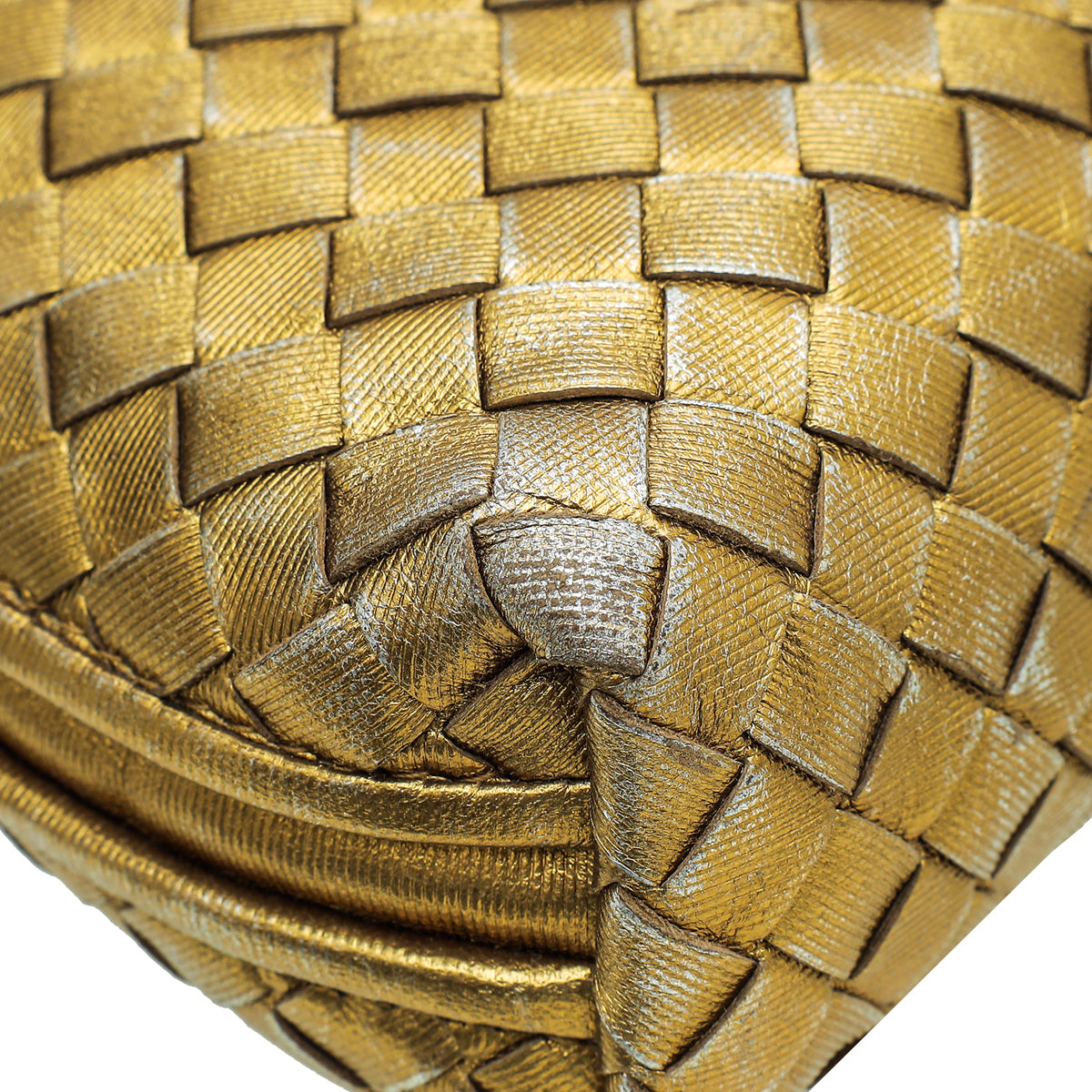 Bottega Veneta Metallic Gold Intrecciato Intrecciato Nodini Crossbody Bag