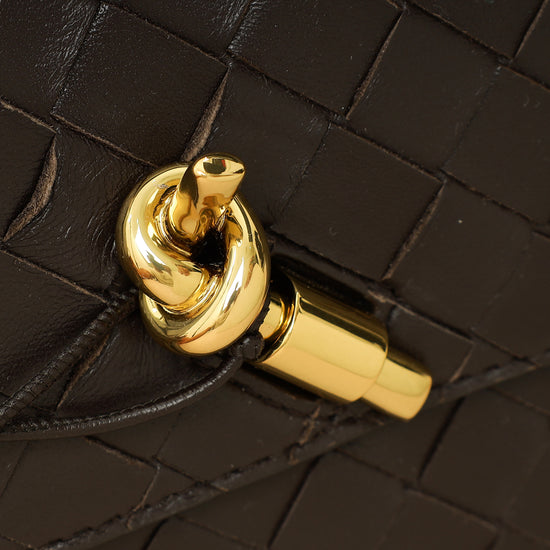 Bottega Veneta Fondant Brown Intrecciato Andiamo Clutch-Bottega Veneta-THE CLOSET