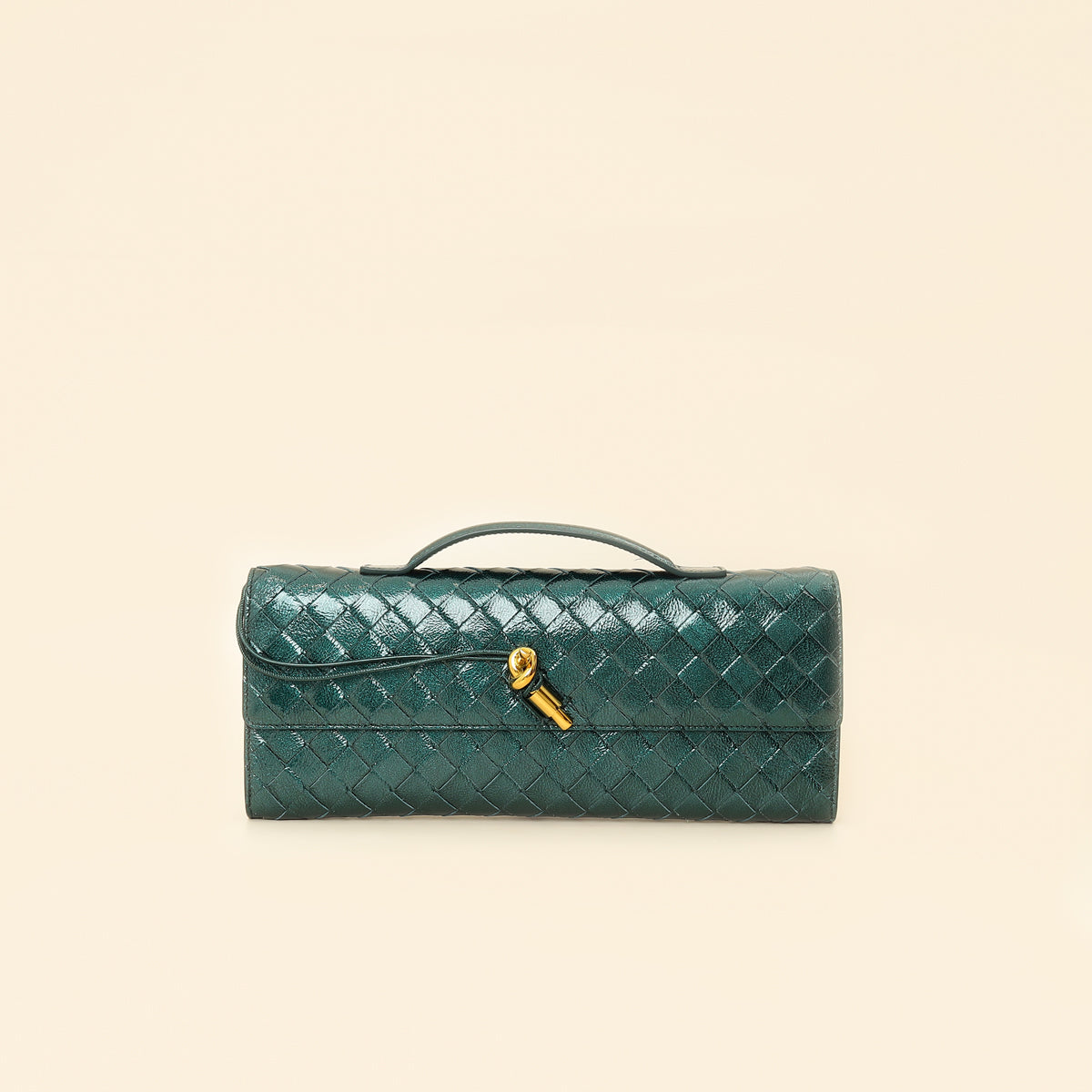Bottega Veneta Metallic Emerald Intrecciato Andiamo Clutch-Bottega Veneta-THE CLOSET