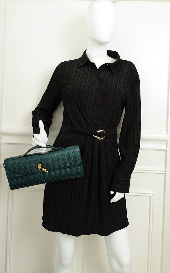 Bottega Veneta Metallic Emerald Intrecciato Andiamo Clutch-Bottega Veneta-THE CLOSET