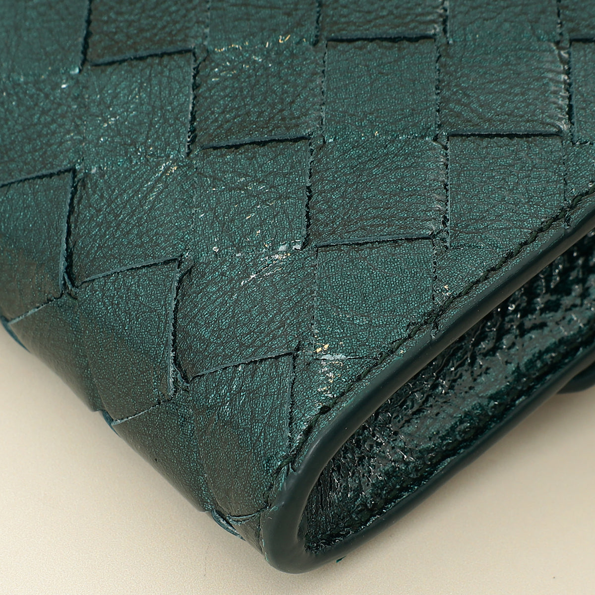Bottega Veneta Metallic Emerald Intrecciato Andiamo Clutch-Bottega Veneta-THE CLOSET