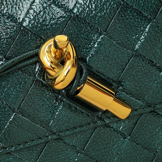 Bottega Veneta Metallic Emerald Intrecciato Andiamo Clutch-Bottega Veneta-THE CLOSET