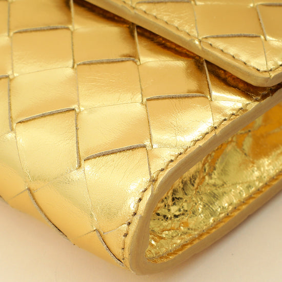 Bottega Veneta Metallic Gold Intrecciato Andiamo Clutch-Bottega Veneta-THE CLOSET