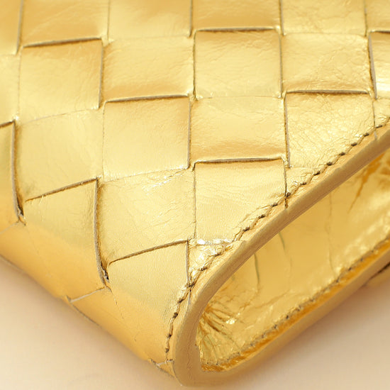 Bottega Veneta Metallic Gold Intrecciato Andiamo Clutch-Bottega Veneta-THE CLOSET