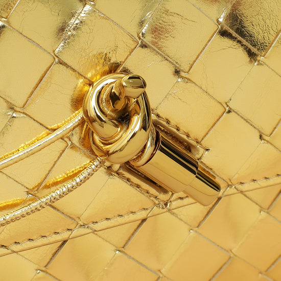 Bottega Veneta Metallic Gold Intrecciato Andiamo Clutch-Bottega Veneta-THE CLOSET