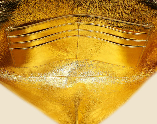 Bottega Veneta Metallic Gold Intrecciato Andiamo Clutch-Bottega Veneta-THE CLOSET
