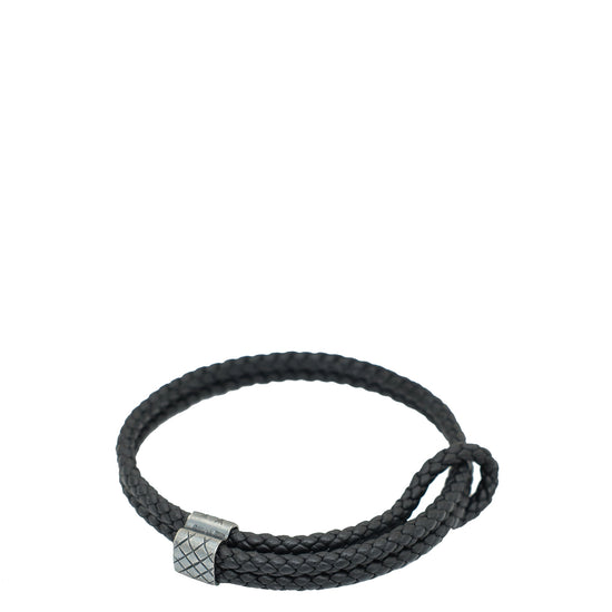 Bottega Veneta Black Woven w/Sterling Silver Adjustable Bracelet