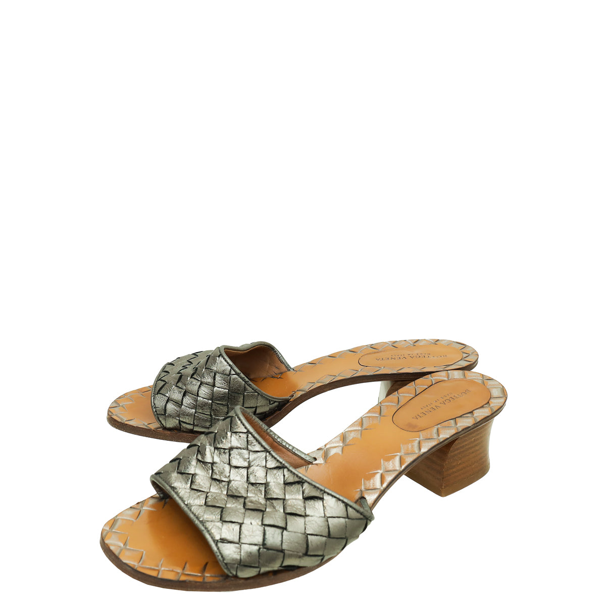 Bottega Veneta Metallic Grey Intrecciato Nappa Slide Mules 36