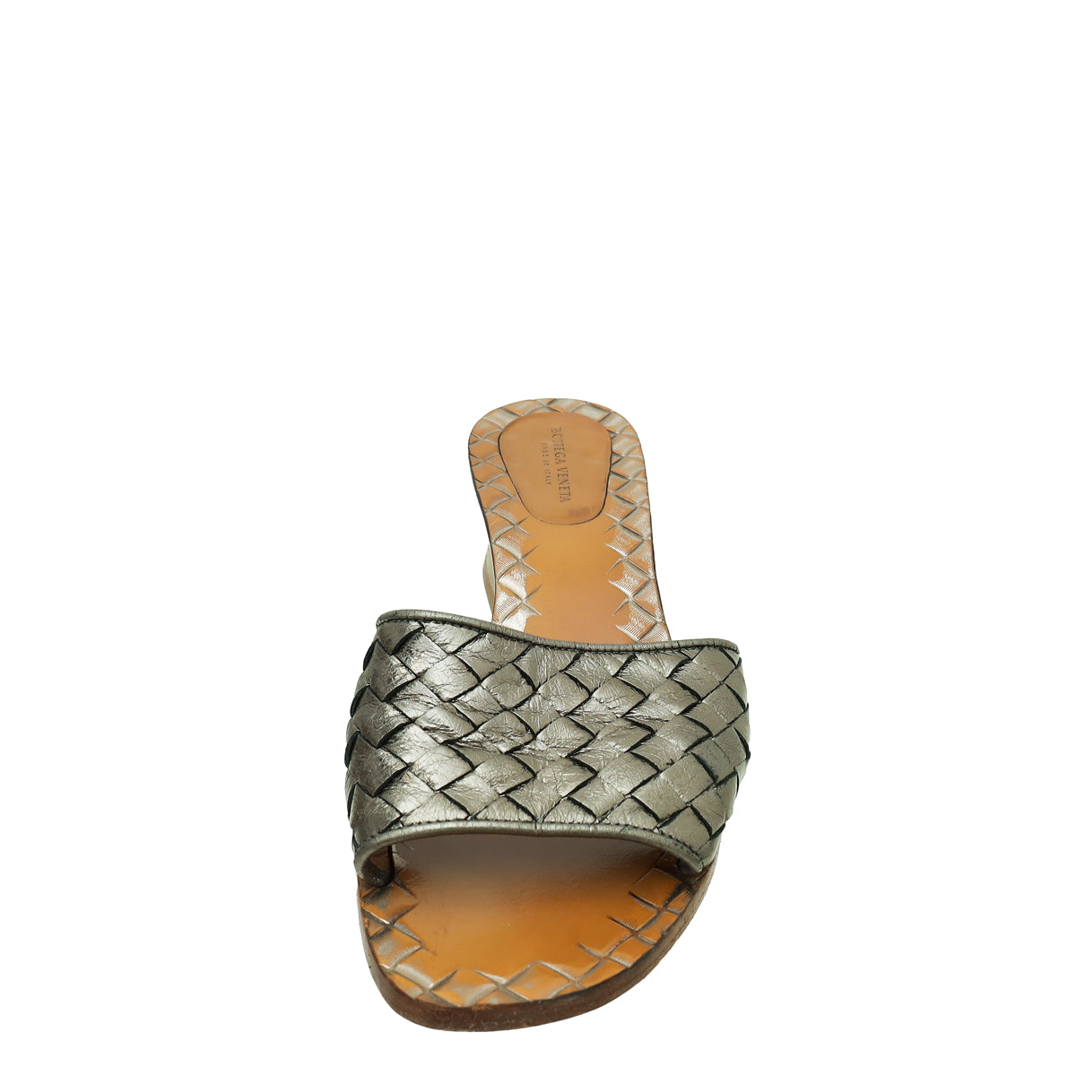 Bottega Veneta Metallic Grey Intrecciato Nappa Slide Mules 36-Bottega Veneta-THE CLOSET
