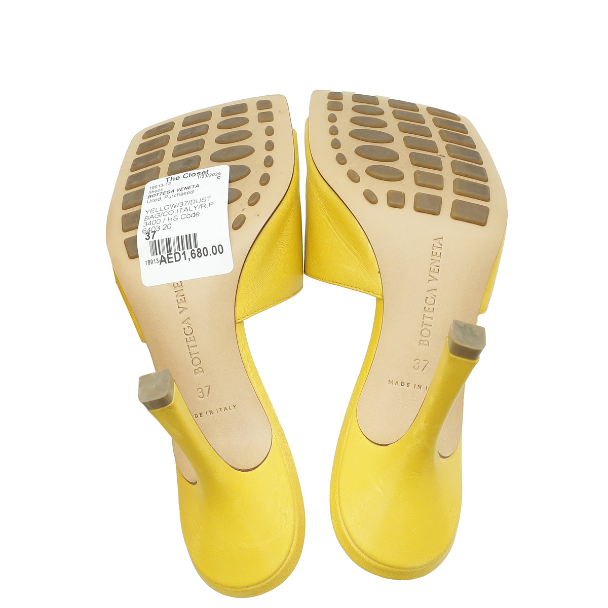 Bottega Veneta Yellow Stretch Heeled Mule 37 | Pre-Owned The