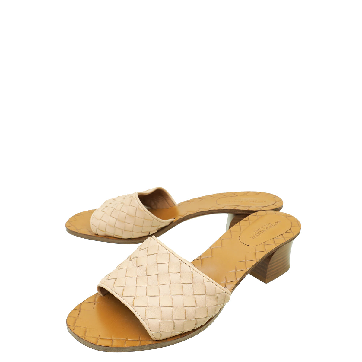 Bottega Veneta Light Peach Intrecciato Nappa Slide Mules 37