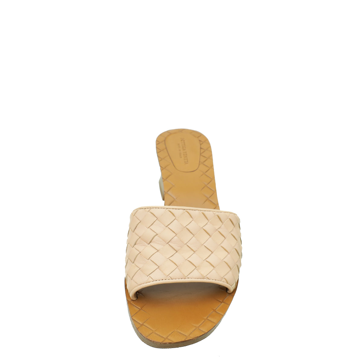 Bottega Veneta Light Peach Intrecciato Nappa Slide Mules 37-Bottega Veneta-THE CLOSET