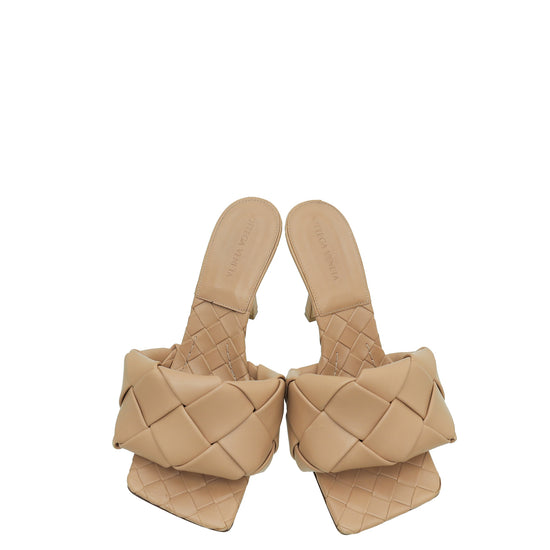 Bottega Veneta Beige Intrecciato Nappa Lido Heeled Mules 38.5