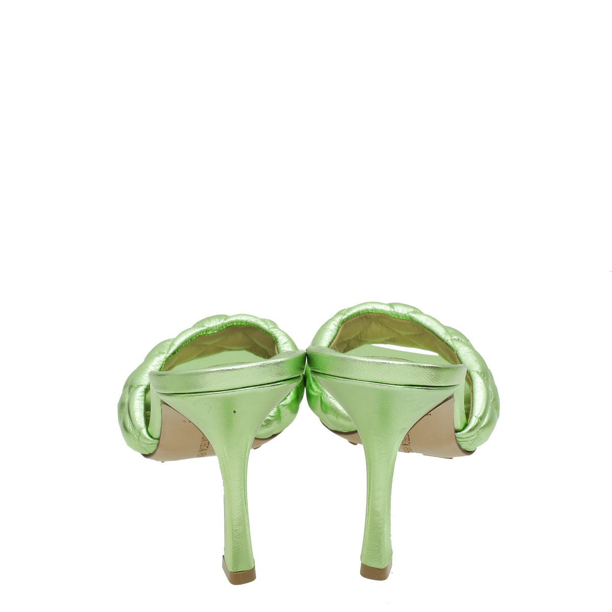 Bottega Veneta Green Laminated Padded Lido Heeled Mules 38