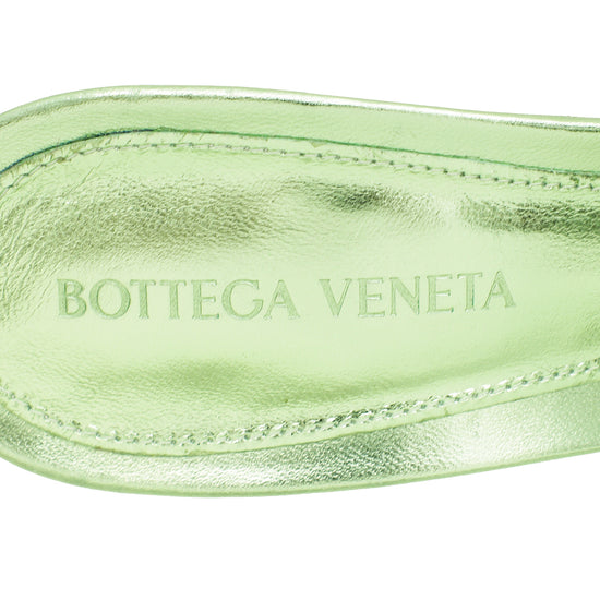 Bottega Veneta Green Laminated Padded Lido Heeled Mules 38