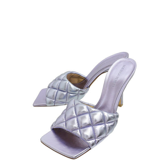 Bottega Veneta Metallic Purple Padded Lido Heeled Mules 38