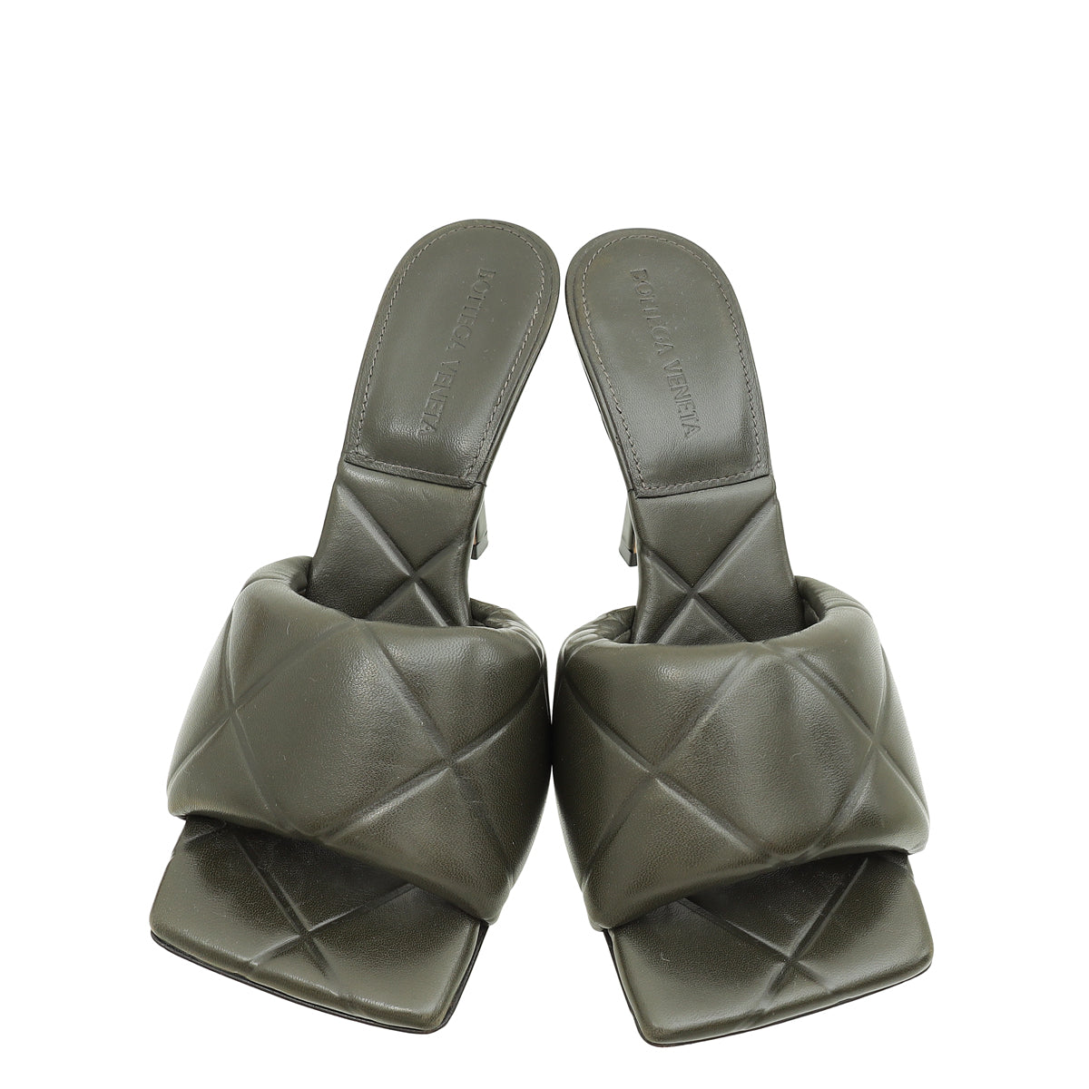 Bottega Veneta Dark Khaki Embossed Lido Mules 38