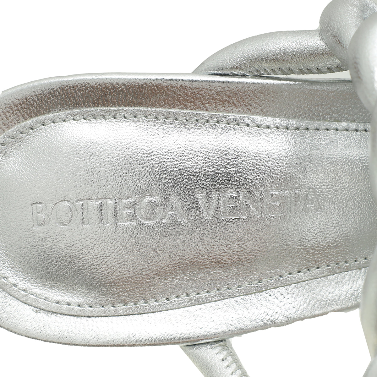 Bottega Veneta Silver Stretch 90 Woven Laminated Mule Sandals 38