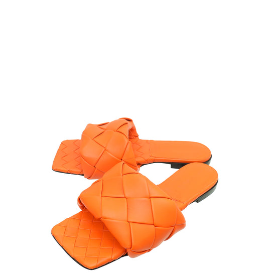 Bottega Veneta Orange Intrecciato Lido Flat Sandals 38