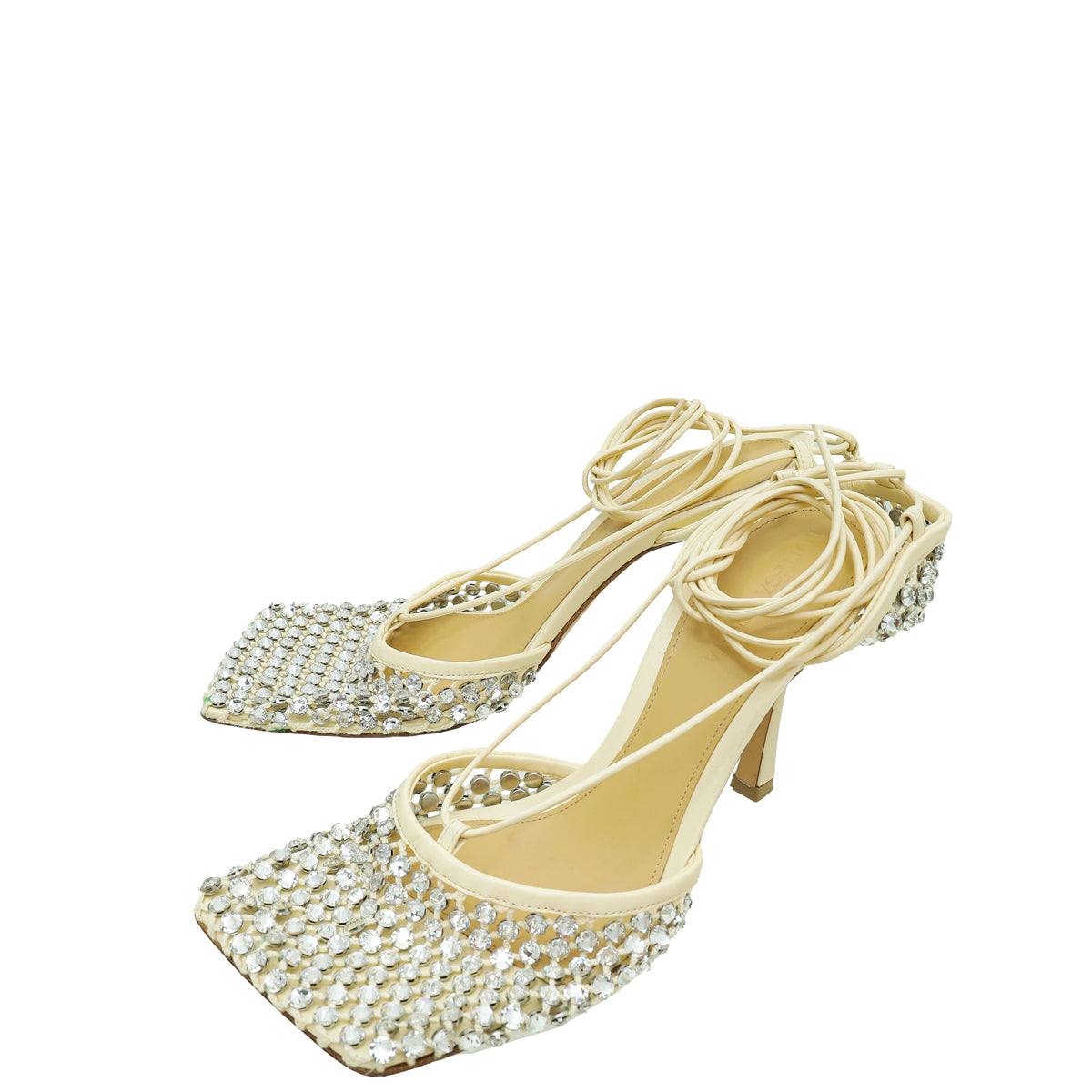 Bottega Veneta Toile Cream Sparkle Stretch Lace-Up Sandal 39-Bottega Veneta-THE CLOSET