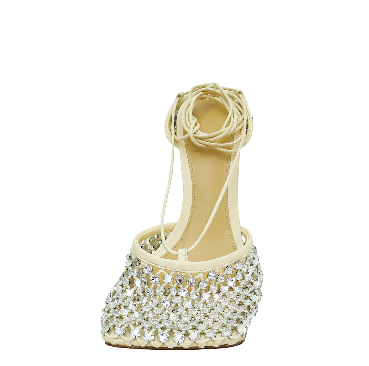 Bottega Veneta Toile Cream Sparkle Stretch Lace-Up Sandal 39-Bottega Veneta-THE CLOSET