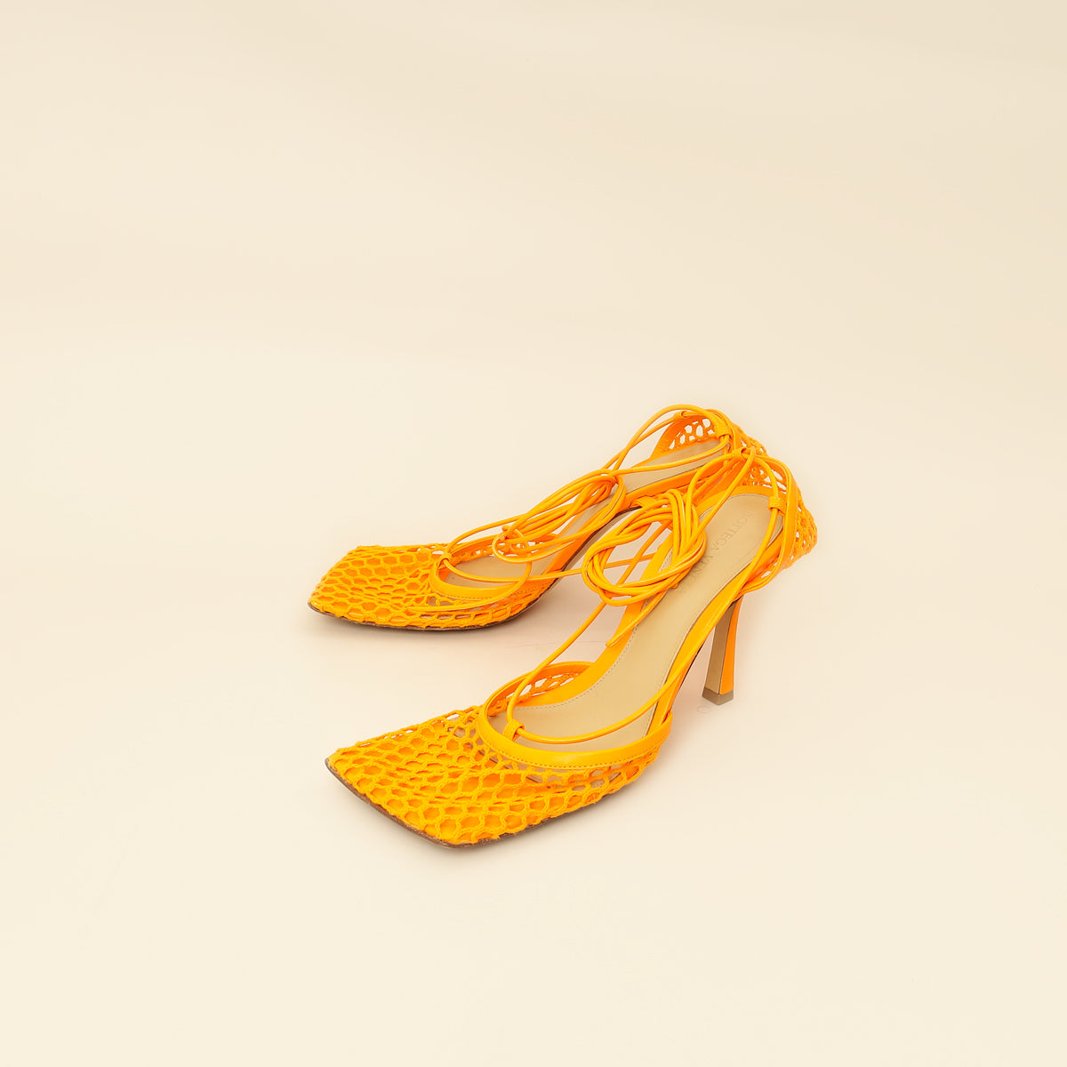 Bottega Veneta Orange Toile Stretch Lace-Up Sandal 39-Bottega Veneta-THE CLOSET