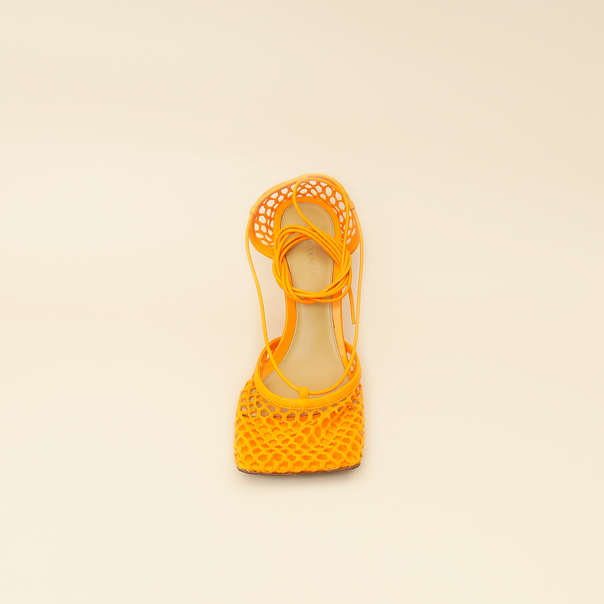 Bottega Veneta Orange Toile Stretch Lace-Up Sandal 39-Bottega Veneta-THE CLOSET