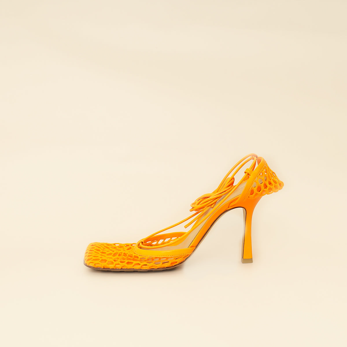Bottega Veneta Orange Toile Stretch Lace-Up Sandal 39-Bottega Veneta-THE CLOSET