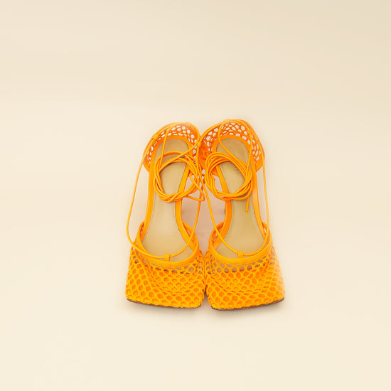 Bottega Veneta Orange Toile Stretch Lace-Up Sandal 39-Bottega Veneta-THE CLOSET