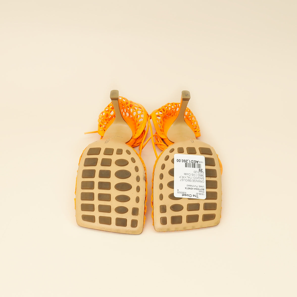 Bottega Veneta Orange Toile Stretch Lace-Up Sandal 39-Bottega Veneta-THE CLOSET