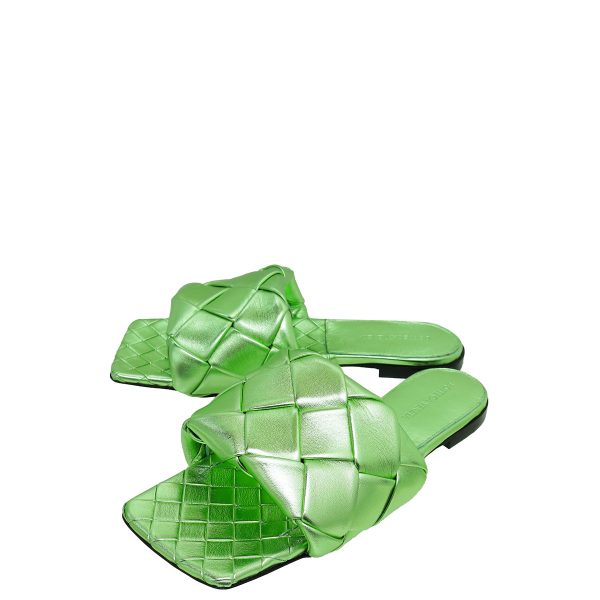 Bottega Veneta Metallic Green Lido Flat Sandals 39-Bottega Veneta-THE CLOSET