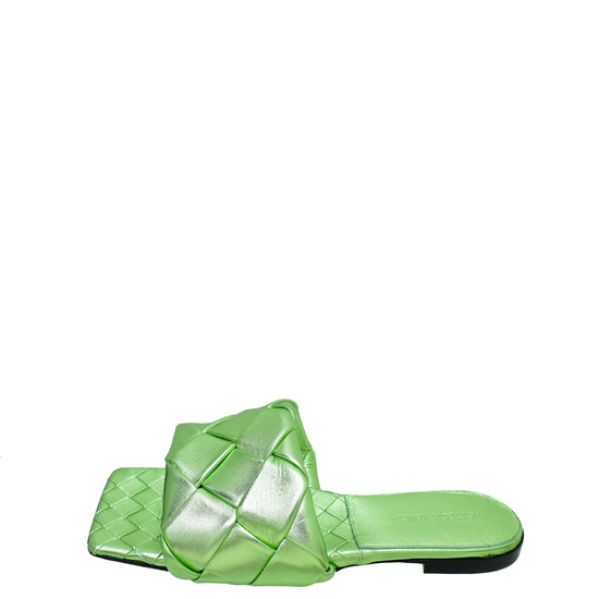 Bottega Veneta Metallic Green Lido Flat Sandals 39
