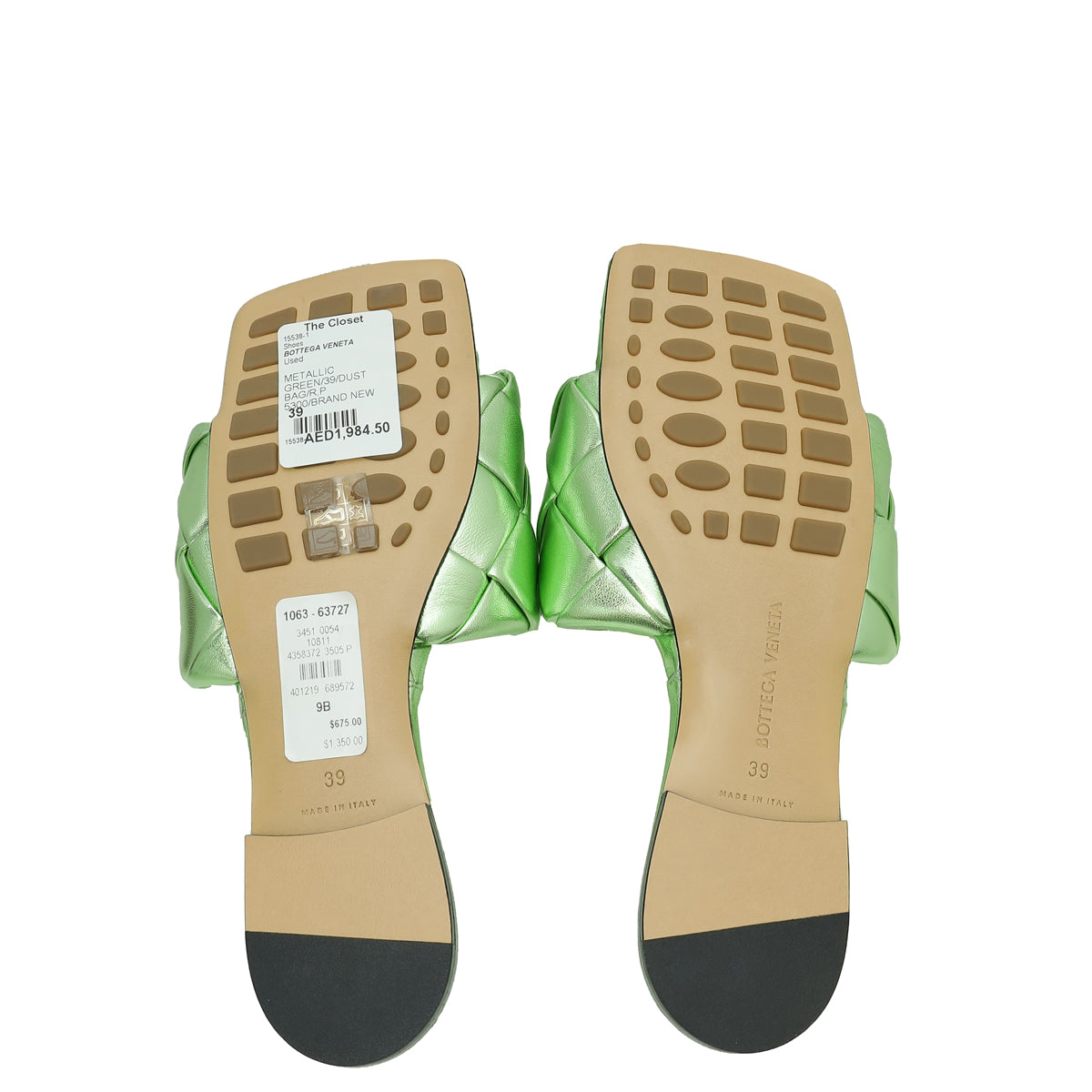 Bottega Veneta Metallic Green Lido Flat Sandals 39